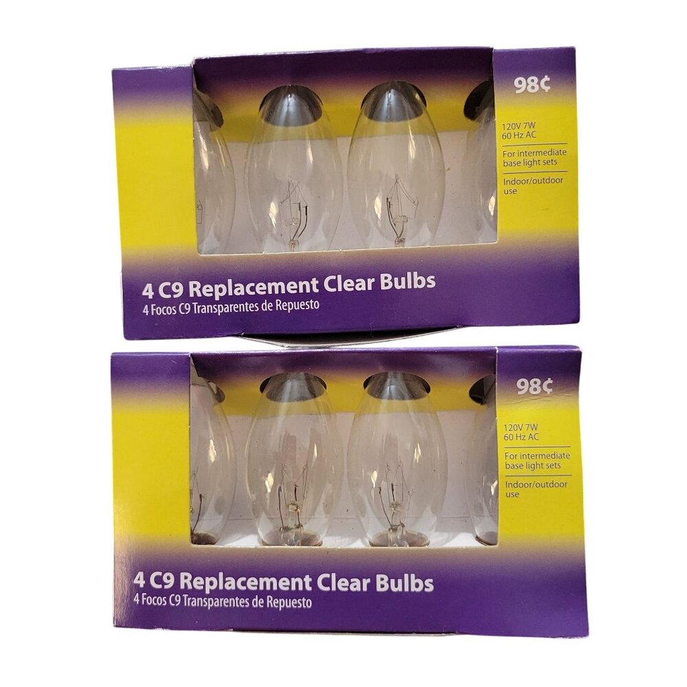 C9 Clear Christmas Light Bulbs 7W Replacement Indoor Outdoor Vtg Village 8 pack